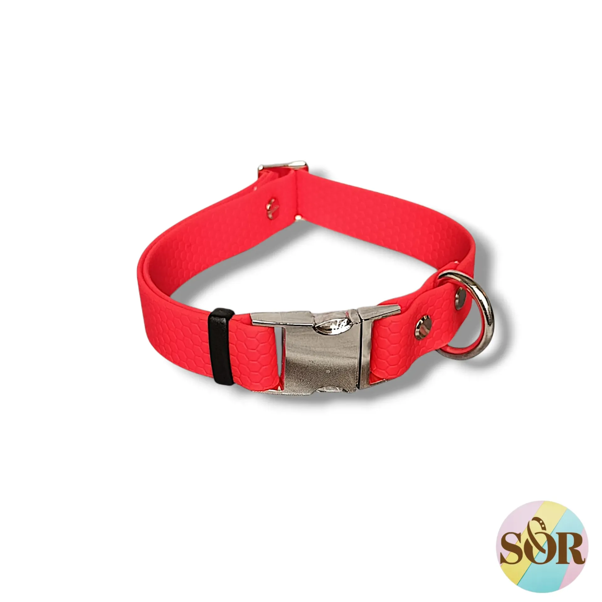 Collier réglable en Hexa rouge - Pour chien réactif et/ou qui tire - Largeur 25mm - Tour de cou de 35 à 55cm