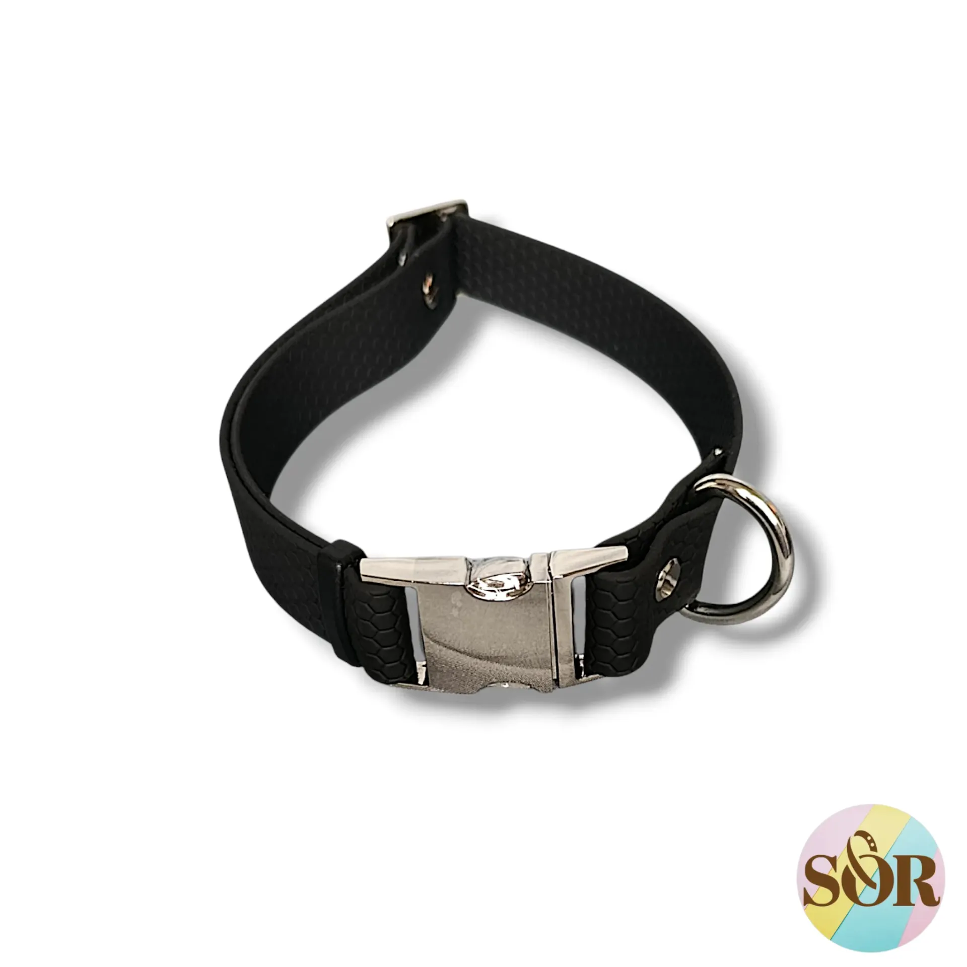 Collier réglable en Hexa noir - Pour chien réactif et/ou qui tire - Largeur 25mm - Tour de cou de 35 à 55cm