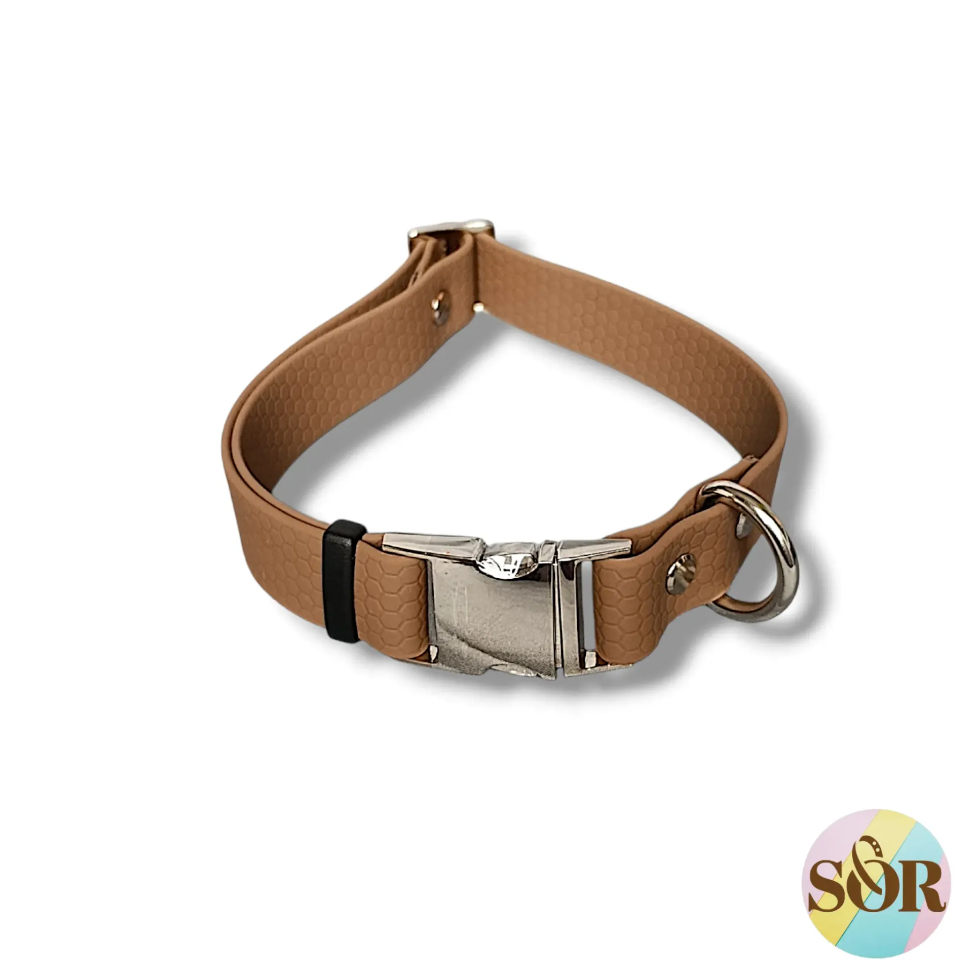 Collier réglable en Hexa marron - Pour chien réactif et/ou qui tire - Largeur 25mm - Tour de cou de 35 à 55cm